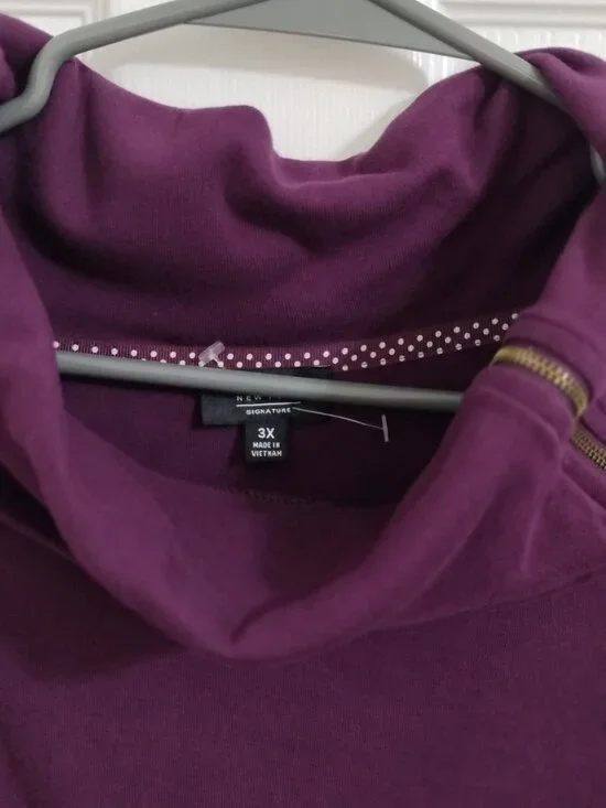 Jones New York Signature 3X Purple Cowl Neck Zip Accent Top 100% Cotton - Picture 5 of 8